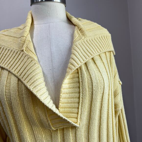 Hippie Rose Ribbed Sweater Size L Yellow Collared Preppy Knit Pullover - Picture 7 of 7
